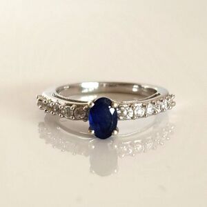 Sapphire and White Zircon Accents Ring Size 5